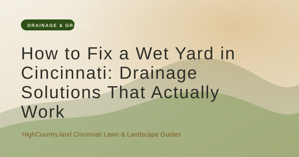 High Country illustrated title card: How to Fix a Wet Yard in Cincinnati: Drainage Solutions That Actually Work
